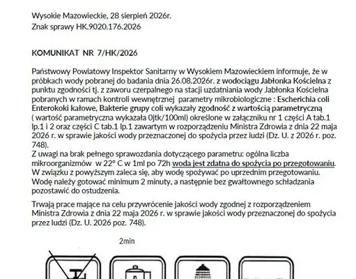 Woda w gminie Zambrów warunkowo nadaje się do spożycia po przegotowaniu