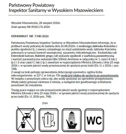 Woda w gminie Zambrów warunkowo nadaje się do spożycia po przegotowaniu