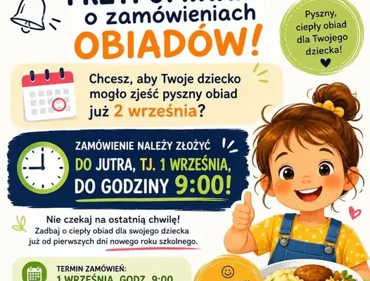 Przypominamy o zamówieniach obiadów szkolnych – termin do 1 września
