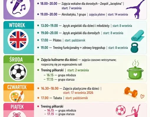 CBK w Szumowie ogłasza harmonogram zajęć na rok szkolny 2026/2027