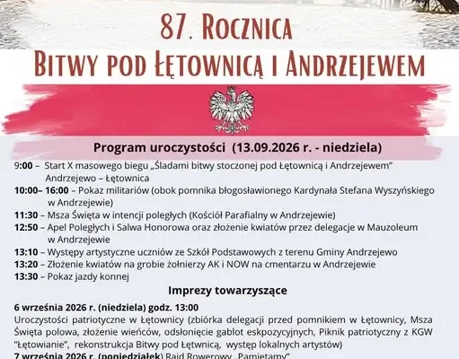 87. Rocznica Bitwy pod Łętownicą i Andrzejewem – program uroczystości