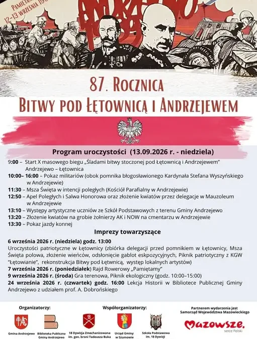 87. Rocznica Bitwy pod Łętownicą i Andrzejewem – program uroczystości
