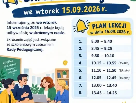 Szkoła Podstawowa nr 4 w Zambrowie: lekcje skrócone 15 września