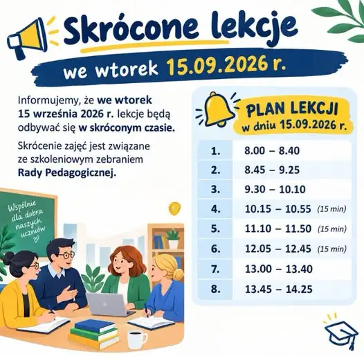Szkoła Podstawowa nr 4 w Zambrowie: lekcje skrócone 15 września