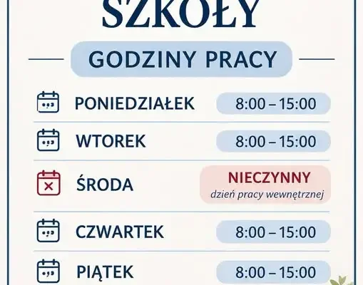 Szkoła Podstawowa nr 5 w Zambrowie zmienia godziny pracy sekretariatu