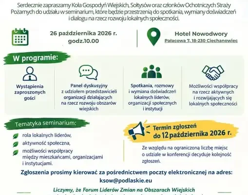 Forum Liderów Zmian na Obszarach Wiejskich – zaproszenie dla KGW, OSP i sołtysów