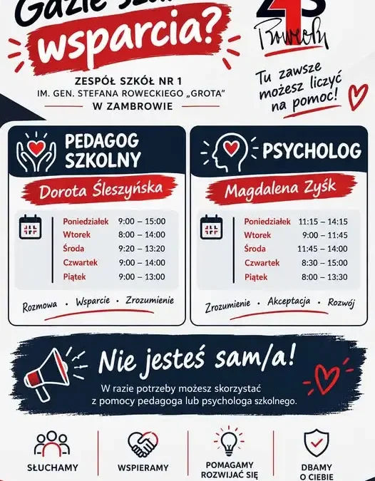 Wsparcie psychologiczne w Zespole Szkół nr 1 w Zambrowie – rozmowy o emocjach i bezpieczeństwie