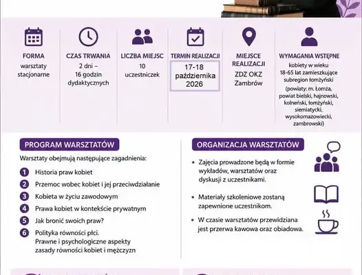 Bezpłatne warsztaty „Kobieta i prawo” w Zambrowie – zgłoszenia do 14 października