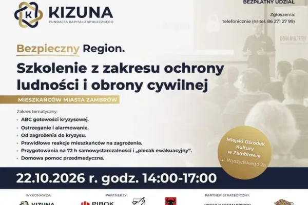 Zambrów: bezpłatne szkolenie „Bezpieczny Region” już dziś w MOK