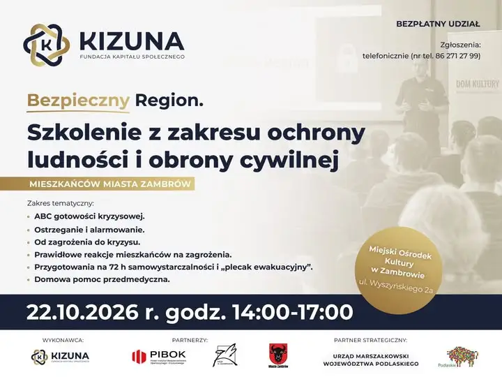 Zambrów: bezpłatne szkolenie „Bezpieczny Region” już dziś w MOK